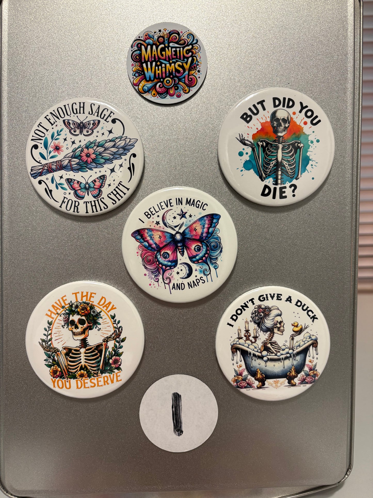 5 magnet set. 3" Round. Butterfly Skeleton Set # 1