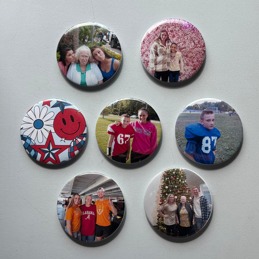 Custom 3" Round Buttons set of 7 Retirement Sports Party Birthday Anniversary