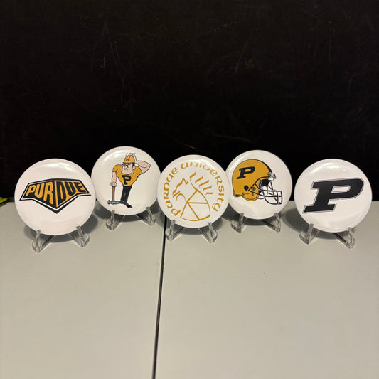 Purdue University Buttons. Set of 5 Football Boilermakers Tailgate Party Support