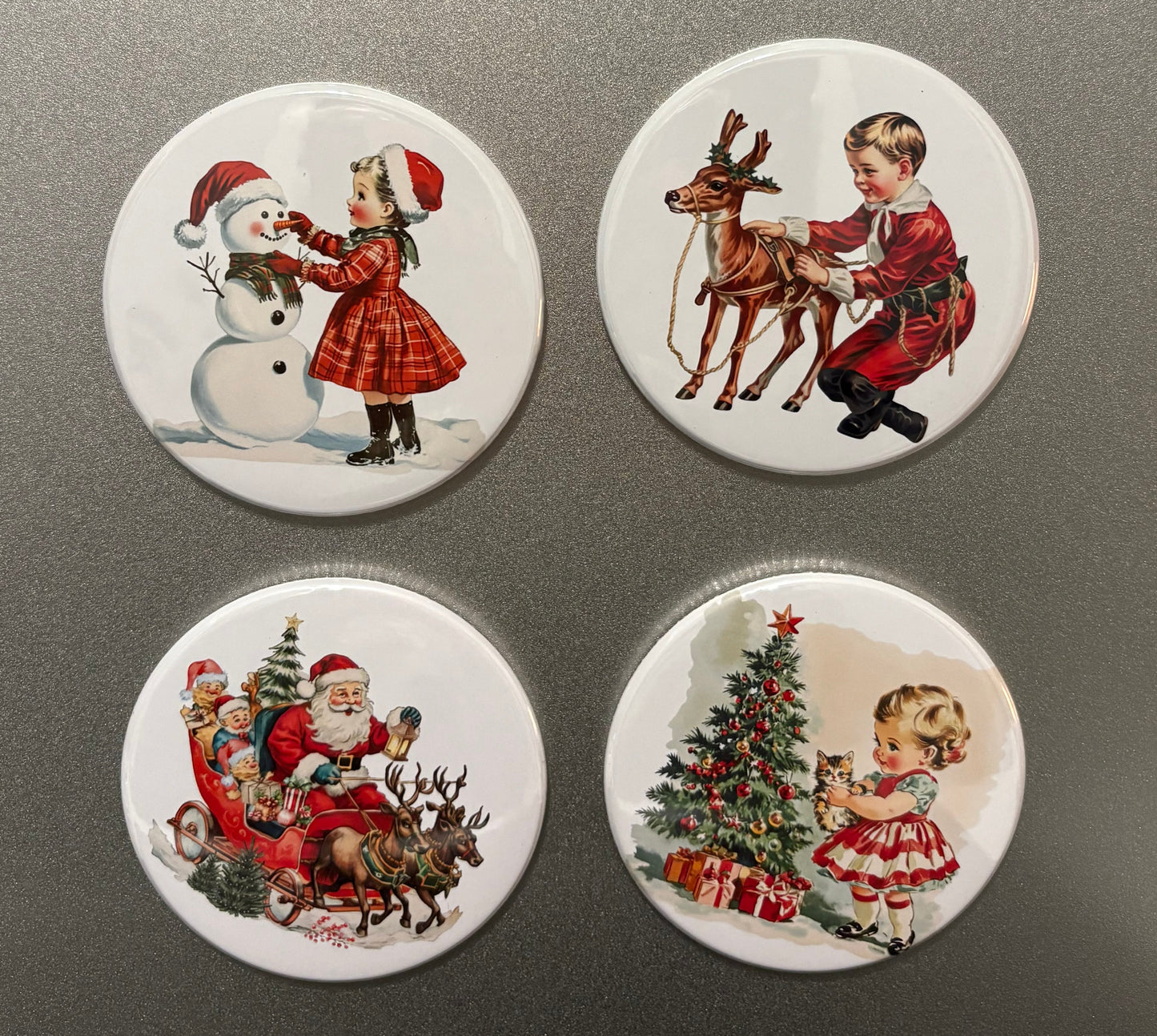 4 magnet set. 3" Round. Christmas Magnets Small Business Saturday SALE!!! $10.00
