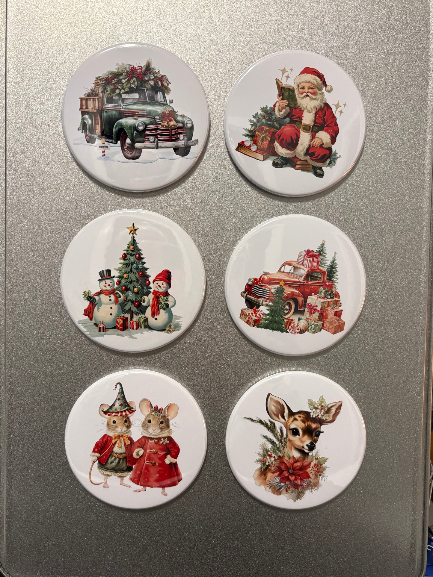 6 magnet set. 3" Round. Christmas Magnets Small Business Saturday SALE!!! $14.00