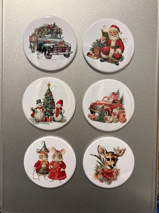 6 magnet set. 3" Round. Christmas Magnets Small Business Saturday SALE!!! $14.00