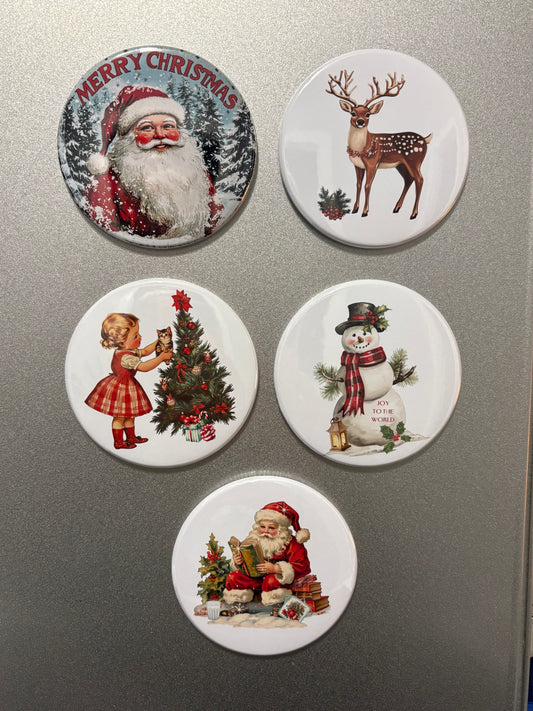 5 magnet set. 3" Round. Christmas Magnets Small Business Saturday SALE!!! $12.00